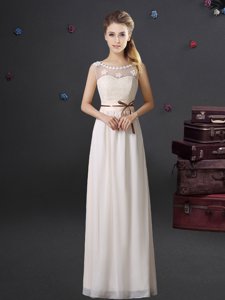 Glamorous See Through Empire Dama Dress White Scoop Chiffon Sleeveless Floor Length Lace Up