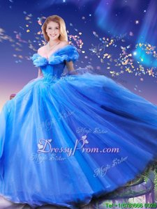 Colorful Sleeveless Tulle Floor Length Lace Up Quinceanera Gown inRoyal Blue forSpring and Summer and Fall and Winter withBeading and Bowknot