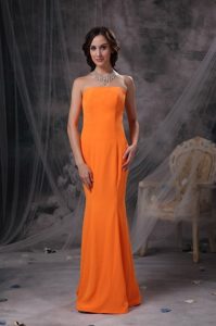 Simple Orange Strapless Column Prom Evening Dress of Floor Length