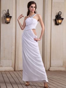 One Shoulder Tea Length White Prom Holiday Dress with Beading 2013