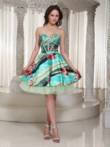 Colorful Printed A-line Mini Prom Gown Dress with Sweetheart 2014