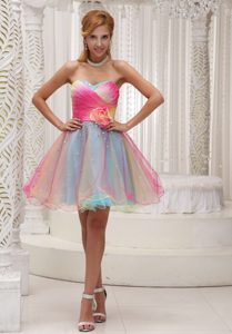 Colorful A-line Sweetheart Prom Theme Dresses with Ruches Flower