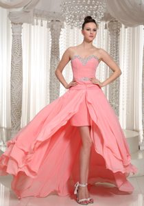 Watermelon High Low Beaded Dresses for Prom Princess with Sweetheart