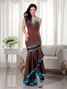 Brown and Blue Mermaid Sweetheart Satin Prom Dress