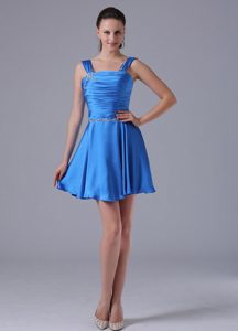Sassy Royal Blue Straps Ruched Prom Dress with Beading