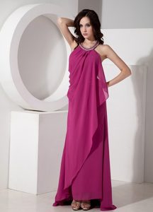 Unique Simple Fuchsia High-neck Overlapping Prom Dress