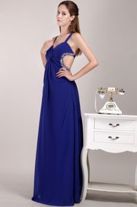 Royal Blue Empire Straps Chiffon Prom Dress with Criss-cross back