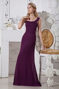 Grape Column One Shoulder Brush Train Chiffon Prom Gown