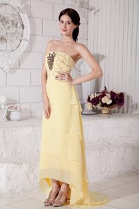Light Yellow Hi-lo Layered Chiffon Prom Dress with Beading