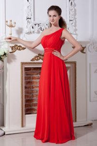 Red Empire One Shoulder Floor-length Chiffon Prom Dress