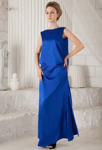 Royal Blue Bateau Neckline Ankle-length Prom Dress with Open-back