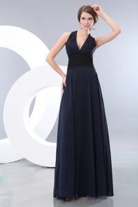 Tucson AZ Navy Blue Floor Length Chiffon Prom Gown Dress of Halter