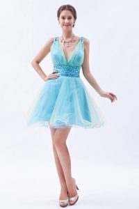 Tempe AZ Light Blue Organza V-neck Prom Gown Dress with Beading
