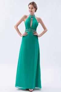 Sexy Sheath/Column High Neck Sleeveless Floor-Length Prom Gowns with Beading