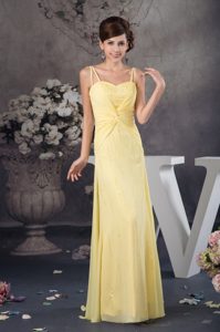 Amazing Column Spaghetti Straps Beading Floor-length Chiffon Prom Dress