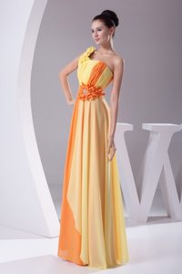 Fascinating Sheath/Column One Shoulder Two-tone Chiffon Prom Dress