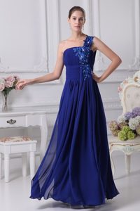 Royal Blue Appliques One Shoulder Prom Dress with Ruching Sash
