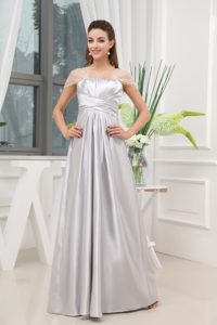 Ruching Long Prom Dress in Grey with Beading Wrap Made in Taffeta