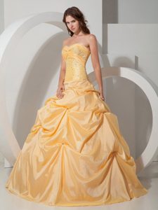 Yellow Ball Gown Sweetheart Beading Pick-up Quinceanera Gowns