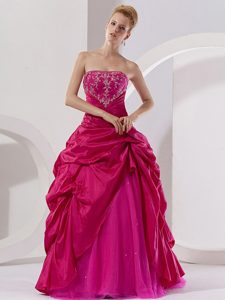 Embroidery A-line Strapless Quinceanera Dresses in Fuchsia