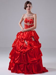 Appliques A-Line Flame Orange Strapless Dresses For a Quinceanera