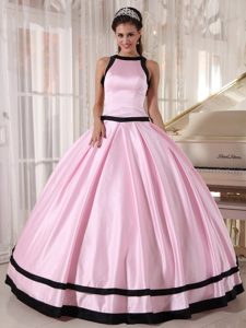 Baby Pink and Black Ball Gown Bateau Sweet 16 Dresses