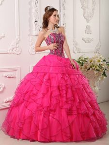 Sweetheart Sequins Hot Pink Ruffled Dresses For a Quince