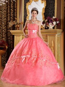 Strapless Appliques Watermelon Sweet Sixteen Quinceanera Dresses