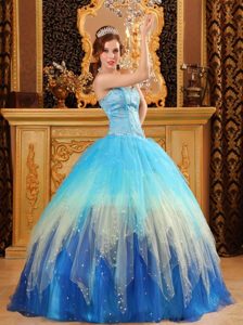 Blue Sweetheart Beading Ruffled Quinceanera Dress in Vaughan