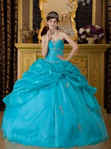 Turquoise Beaded Sweetheart Quinceanera Dress with Appliques