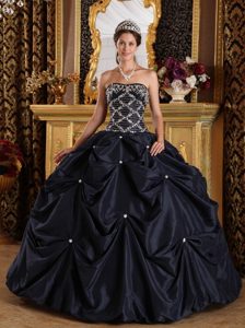 Beading Black Strapless Floor-length Quinceanera Dress