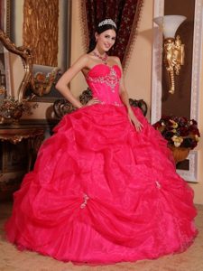 Dresses For a Quince in Hot Pink Sweetheart Beaded Appliques