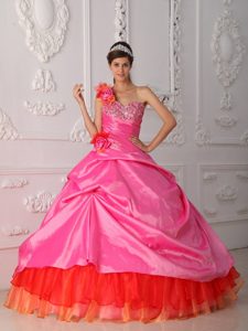 Beaded Sweetheart Rose Pink One Shoulder Quinceanera Dress