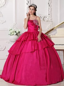 Rose Pink Straps Beading Ruching Ruffled Quinceanera Dress
