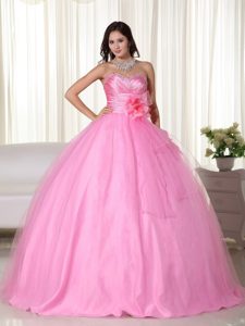 Ruched Beading Sweetheart Pink Quinceanera Gowns