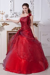 Strapless One Shoulder Wine Red Quinceanera Dresses