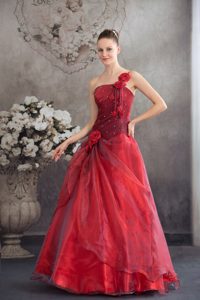 Floral Single shoulder A-line Red Sweet Sixteen Dresses