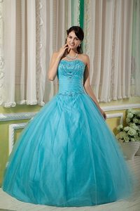 Sweetheart Floor-length Beading Aqua Blue Quinceanera Dress