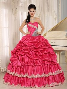 Sweetheart Hot Pink Beaded Appliques and Pick-ups Quinceanera Dress
