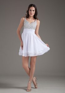 Custom Made White Beaded Straps Prom Dress for Cocktail Party