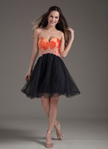Sexy Orange Red and Black Puffy Appliqued Short Prom Dress