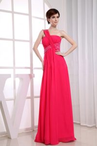 Beading One Shoulder Empire Floor-length Prom Dress in Hot Pink