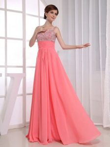 Beading Straps Watermelon Ruching Sash Prom Dress in Empire