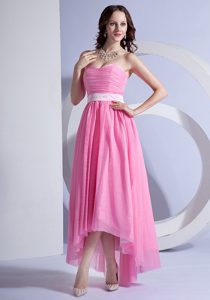 Rose Pink High-low Chiffon Dresses for Prom Queen with Sashes