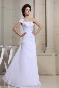 Beaded One Shoulder White Dress for Prom Queen of Floor Length