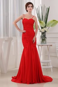 Ruched Red Brush Dresses for Prom Queen with Spaghetti Straps