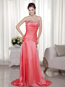 Watermelon Brush Prom Nightclub Dresses with Beading and Ruches