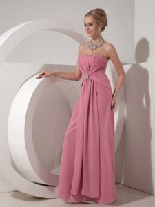 Ruched and Beaded Floor Length Prom Nightclub Dress in Rose Pink