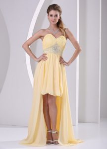 High-low Beaded Light Yellow Detachable Prom Homecoming Dress