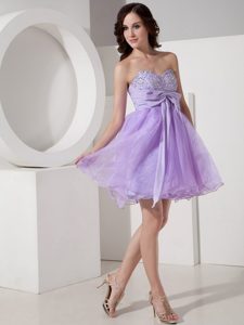 Beautiful Lilac A-Line Beading Prom Homecoming Dress with Bow